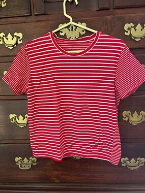 Tradlands Red and White Varying Striped Tee